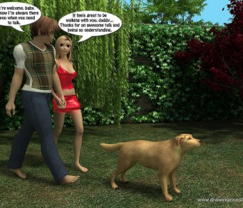 Dirty scene of hard sex between a father and daughter in a garden Porn Comics